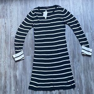 CAARA Black and Cream Striped Long Sleeve Dress Size M NWT Preppy Casual Warm